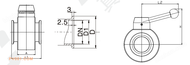 GI-KF 304不锈钢高真空手动卡箍蝶阀